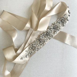 Beaded & Jeweled Satin Belt (for wedding dress)